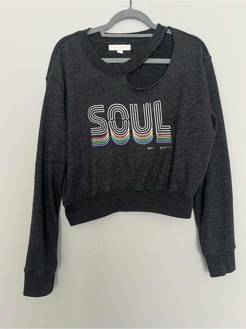 Spiritual Gangster Dark Gray Soul Rainbow Sweatshirt Asymmetrical Neck Size M